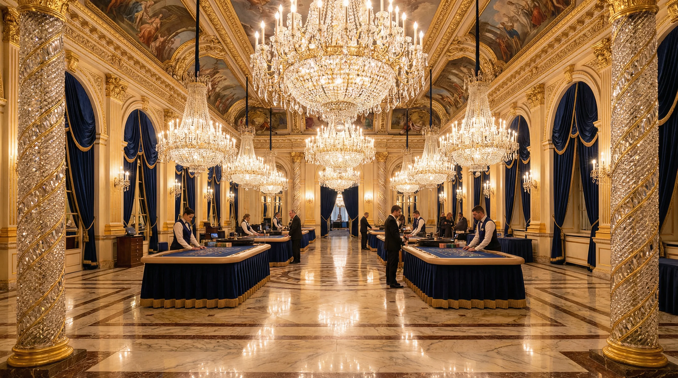 水晶赌场棋牌宫全景，展现 真人百家乐 的宏伟气势